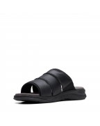 Men's Black Tumbled Leather Flat Sandals