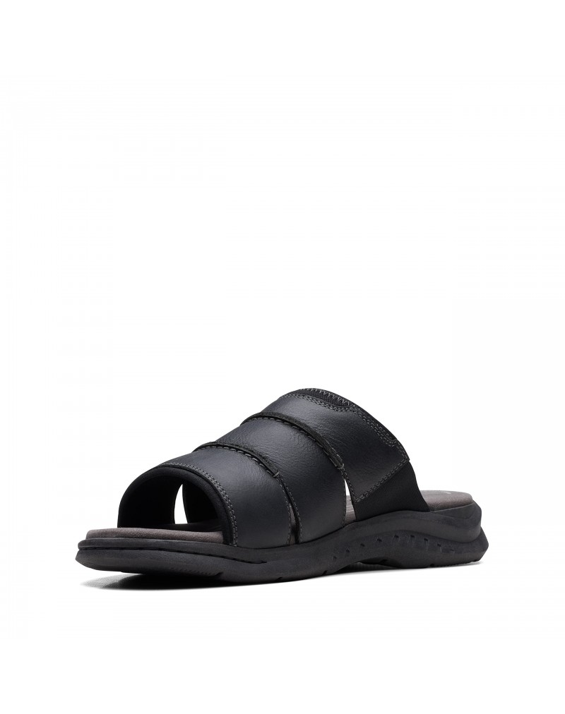 Men's Black Tumbled Leather Flat Sandals