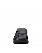 Men's Black Tumbled Leather Flat Sandals