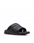 Men's Black Tumbled Leather Flat Sandals