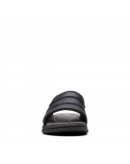Men's Black Tumbled Leather Flat Sandals