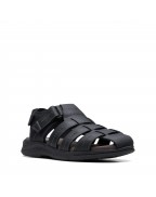 Men's Black Tumbled Leather Flat Sandals