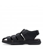 Men's Black Tumbled Leather Flat Sandals