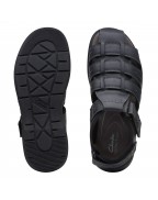 Men's Black Tumbled Leather Flat Sandals