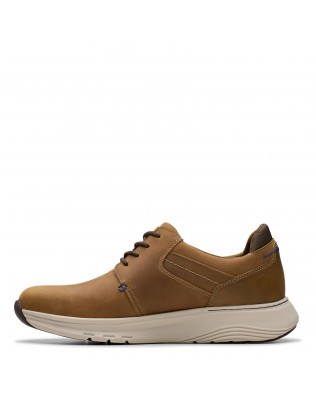 Men's Dark Tan Leather Flat Toe Sneakers