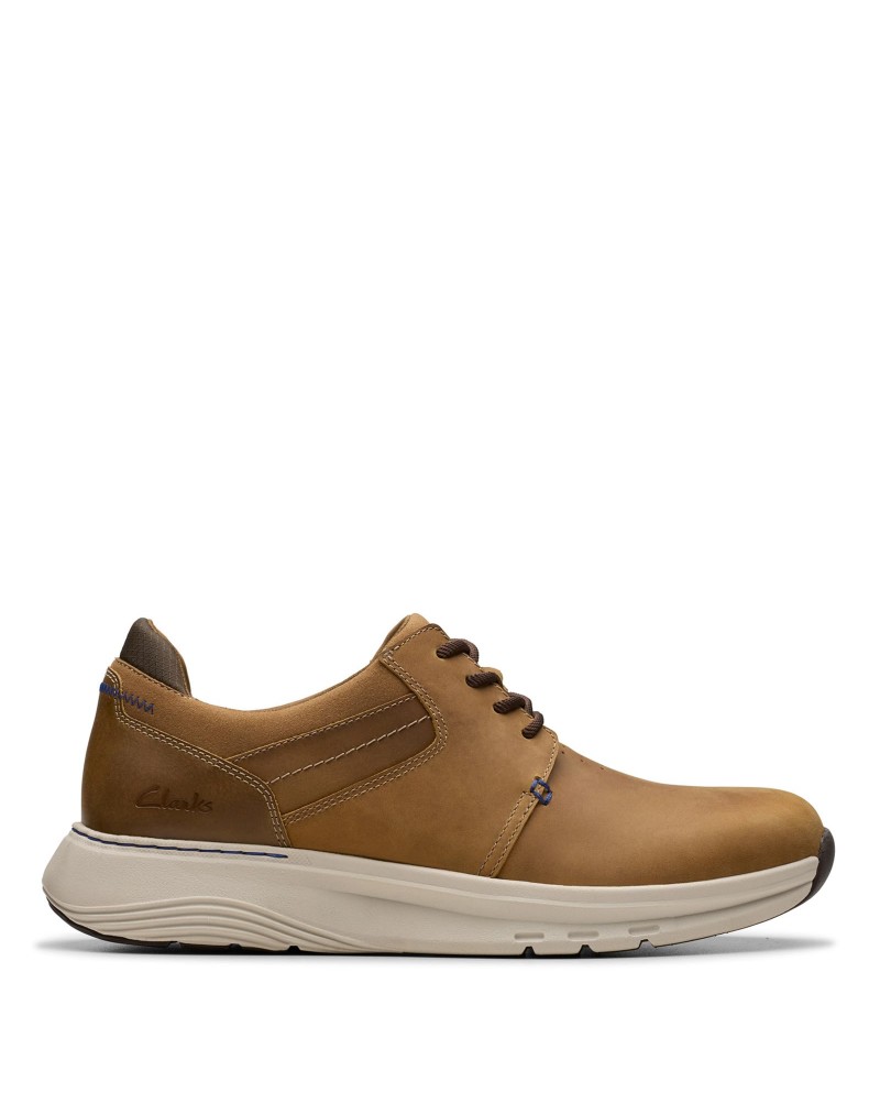 Men's Dark Tan Leather Flat Toe Sneakers